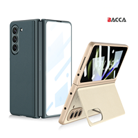 Nouvelle arrivée 2023 GKK Magnetic Flip Bracket Shell Membrane Cuir uni intégré pour Galaxy Z Fold5 coque de téléphone ultra-mince