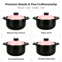 Casserole en céramique rose de 3,2 L avec couvercle, résistante à la chaleur, légère, antiadhésive, compatible lave-vaisselle, pour la cuisson