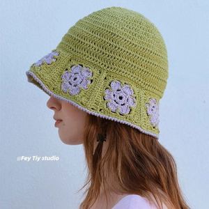 Fil de lin petit chapeau en tricot creux frais rétro Chic crocheté à la main petite fleur chapeau de pêcheur tête bombée bassin chapeau femme - Product Image 2