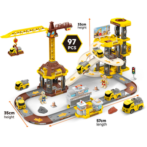 Circuit de course de voitures slot en plastique ABS 97 pièces, <span class=keywords><strong>garage</strong></span> urbain d'ingénierie, jouet de stationnement à assembler soi-même pour enfants - Product Image 2