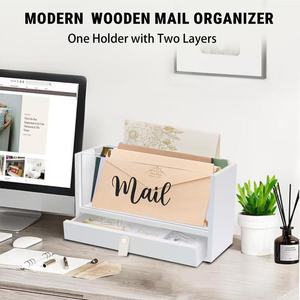 Desktop Mail Organizer Box With Drawer For Office <b>Desk</b> Storage Rectangle Shape <b>Wall</b> Mounted Type 2 Layer Tidy Stationery Holder - Product Image 2