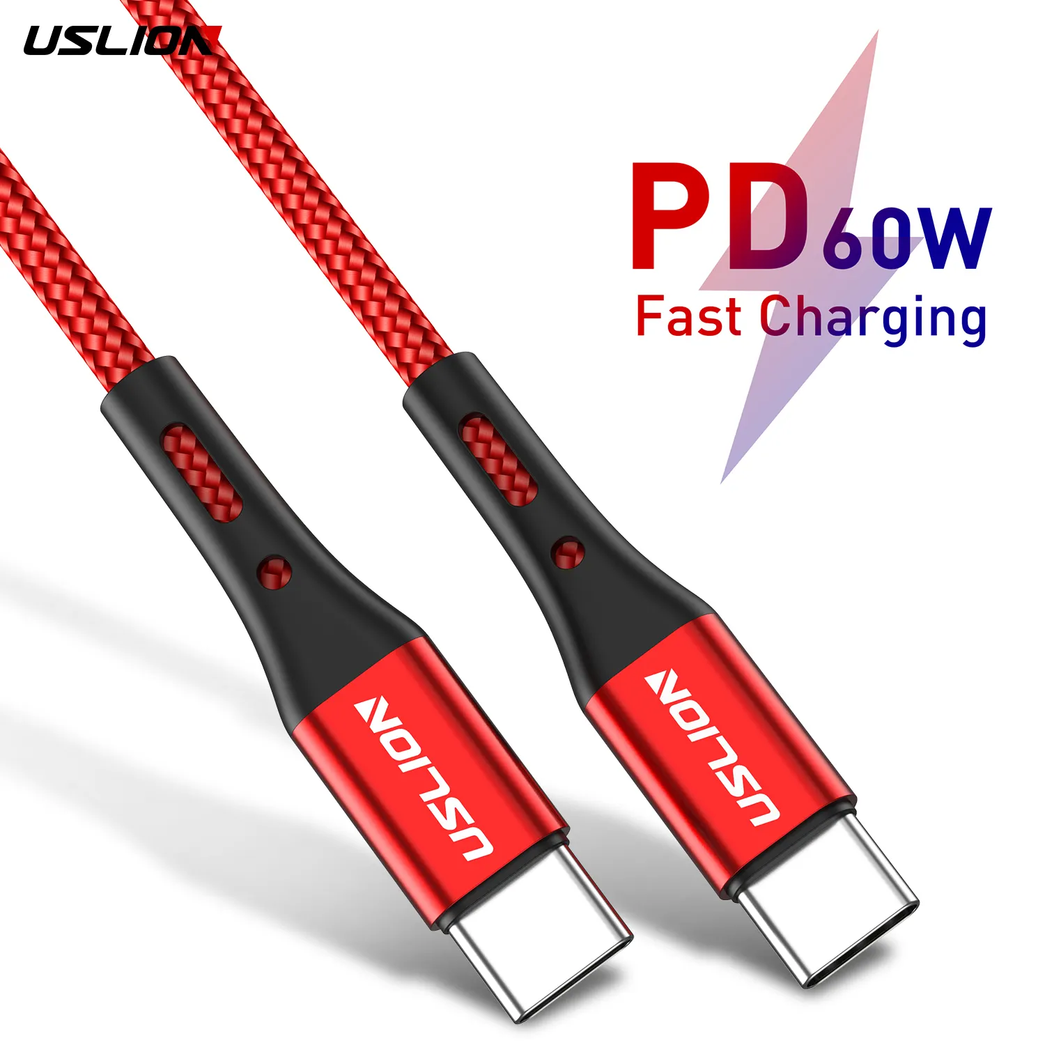 USLION 3M PD 60W высококачественный USB кабель с нейлоновой оплеткой кабель-Переходник USB C на USB C PD Кабель зарядного устройства 3a Кабель с разъемом типа C USB кабель для передачи данных