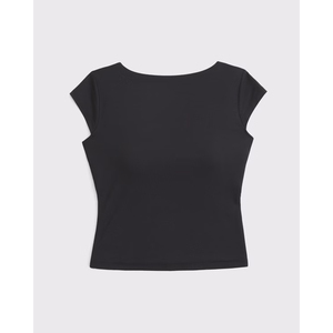 Top casual elástico de manga corta con cuello redondo y espalda descubierta LEDUO Elegant para mujer - Product Image 1