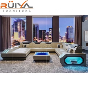 अमेरिकी शैली गर्म बेच यू आकार अनुभागीय आधुनिक चमड़े के सोफे सेट के साथ एलईडी प्रकाश कमरे में रहने वाले फर्नीचर सोफे - Product Image 6