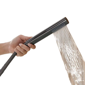 Grifo de Bañera y <span class=keywords><strong>Ducha</strong></span> Independiente de Latón Plateado Gris, Montado en el Suelo, Moderno, con Efecto Lluvia, Juego de Baño de Cerámica para Apartamento u Hotel - Product Image 5