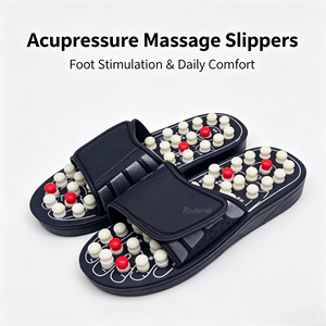Chaussons de massage par <span class=keywords><strong>acupression</strong></span> à sangle réglable, avec points de réflexologie rotatifs, unisexe, pour soins des pieds en intérieur et soulagement de la douleur plantaire - Product Image 1