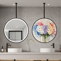 Miroir LED intelligent rond mural, miroir de salle de bain anti-buée avec capteur tactile, température de couleur réglable en 3 niveaux, affichage de l'heure, IP44 CE