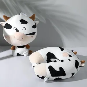 Wholesale Custom Cute Cow Plush Pillow U-shaped Pillow Reversible Cow Stuffed Animal Toys for Kids