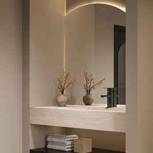 Italian Light Luxury Style Lacquer Finish MDF Cabinet Smart <b>Mirror</b> Integrated Basin Bathroom <b>Vanity</b> Unit for Hotel Use - Product Image 4
