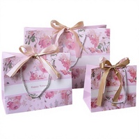 Sac en papier rose romantique avec ruban en soie, logo personnalisé, sac cadeau pour sous-vêtements, écologique, recyclable, pour le shopping