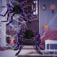Araignée géante effrayante d'Halloween avec lumière LED violette, accessoire réaliste en peluche pour la décoration de jardin, pelouse ou fête en extérieur