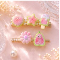 Breloques en résine vertes et roses, motifs fruits et fleurs, brillantes, pour décoration DIY de coques de téléphone et pinces à cheveux