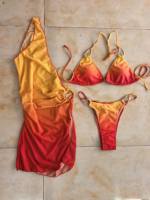 Ensemble de maillots de bain 3 pièces pour femme, 3 couleurs, avec haut triangle, bikini brésilien et robe transparente, tailles S-XL