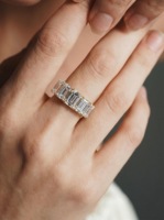 Anillo de Moissanita VVS con Cinco Piedras de Corte Esmeralda, Plata de Ley 925, Chapado en Oro de 14k, Joyería de Lujo para Mujer