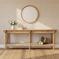 Console vintage française en bois massif avec tiroirs et étagère, table d'entrée style farmhouse pour couloir et salon