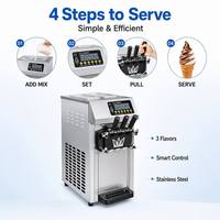 Machine à glace molle commerciale 3 saveurs 16-18L/H, modèle de comptoir en acier inoxydable 1200W avec nettoyage à une touche ZM-168