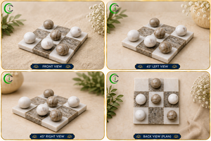 Jeu de Tic Tac Toe en marbre naturel CCI, plateau en pierre blanche et grise de 5,5 pouces avec jetons de jeu polis pour le divertissement à domicile et la décoration - Product Image 2