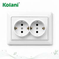 Prise murale double Schuko Kolani norme UE 2 profonde, blanc brillant, ignifuge, avec clip de terre en PC, prise murale ronde de sécurité