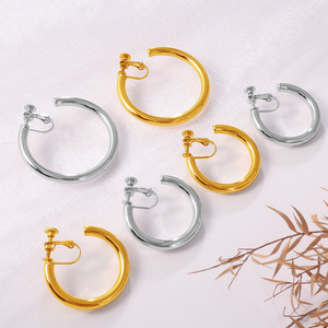 Hoop Earrings Zinc Alloy Stainless Steel <b>Post</b> Large <b>Round</b> Geometric Design Fashion Jewelry - Product Image 2