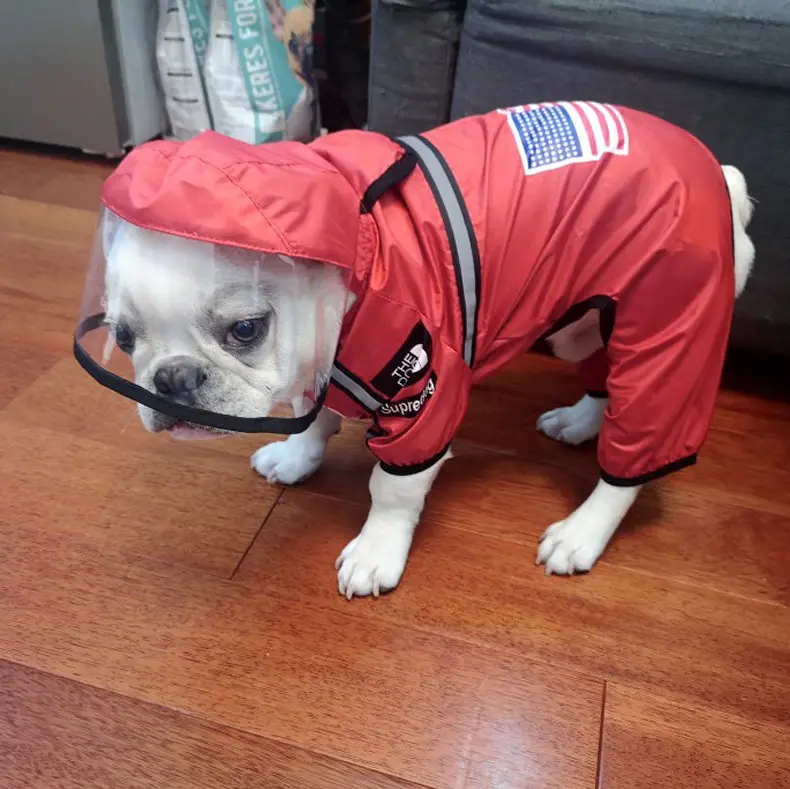 Fashionable Reflective Four-Legged Polyester Puppy Dogs 100% Waterproof Raincoat Hooded