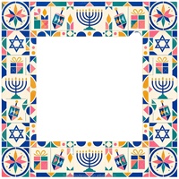 Tapis de table Mahjong Hanouka, bordure géométrique mosaïque, Menorah, Dreidel, Étoile de David, bleu crème, housse de table antidérapante
