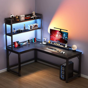 モダンなシンプルなカーボンファイバー製<span class=keywords><strong>PC</strong></span>デスク、折りたたみ式高さ調整可能ゲーミングテーブル、ホームオフィスデスクトップコンピューターデスク、キーボードトレイ付き - Product Image 6