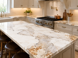 UNION STONE - Losa de Cuarzo Artificial Impresa en Color Dorado Glaciar, Super Jumbo, Ecológica, Diseño Moderno, Encimeras de Cocina - Product Image 2