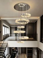 Lustre LED en cristal et acier inoxydable argenté, style minimaliste italien, pour salon double hauteur, villa, duplex, éclairage moderne