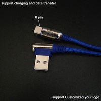 Kabel pengisi daya dua sisi USB ke 8 pin, campuran Zinc tenun warna kustom siku 90 derajat