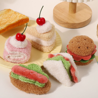 Porte-clés mignon en peluche douce et moelleuse, imitation nourriture : gâteau aux cerises, sandwich, hamburger, avec mousqueton