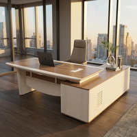 Meubles de bureau exécutifs en forme de L SYA01-26, noyer foncé, gris anthracite, bureau de direction, armoire de rangement intégrée
