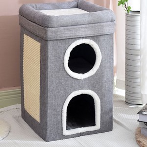 <b>Folding</b> Cat <b>Bed</b> Square Winter Warm Pet <b>Bed</b> With Scratching Pad For Cats - Product Image 3