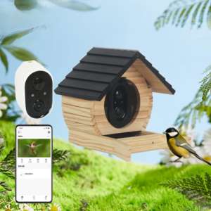 Nichoir en bois pour jardin Cage en bois de pin avec trous de visualisation et fermeture à bouton de plate-forme debout pour cour - Product Image 3