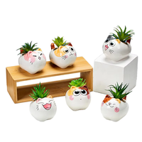 Ensemble de 6 pots de fleurs en terre cuite en céramique en forme d'animal de dessin animé mignon pour fleurs succulentes et utilisation dans le jardin