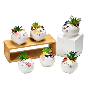 Muebles para el hogar Lindo Animal de dibujos animados en forma de cerámica Terracota Mini macetas Juego de 6 piezas para flores suculentas y uso en el jardín - Product Image 1