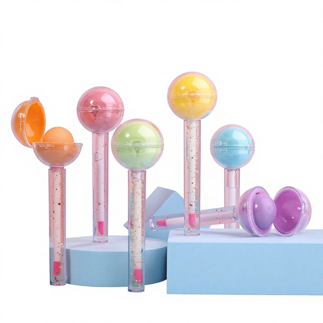 Magic Color-Changing Lip Gloss Lip Care Oil Lipstick Ball 2-in-1 Fruit-Flavored Lollipop Lip Moisturizing Ball