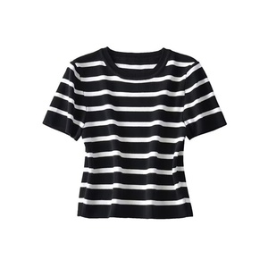 Pull-over chic en maille de soie glacée à manches courtes pour femme, collection Printemps 2025 – Style décontracté vintage - Product Image 4