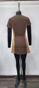 V-Neck Bodycon Mini <b>Dress</b> With Contrast Color Panels <b>Short</b> Sleeve Casual Woven Solid Fit Fitted Breathable All Seasons - Product Image 3