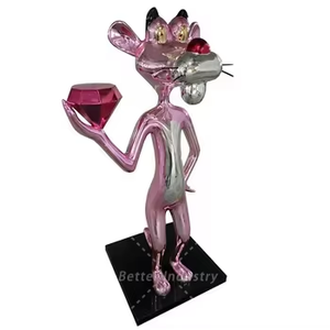 Espejo de fibra de vidrio personalizado, leopardo de dibujos animados rosa con escultura de diamante para centro comercial, edificio de Hotel, decoración de vacaciones - Product Image 2