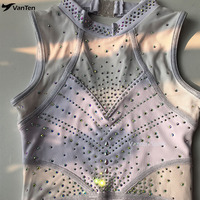 Justaucorps de gymnastique pour filles sur mesure, blancs, ornés de strass étincelants, en polyester/spandex/nylon, pour l'entraînement et la compétition