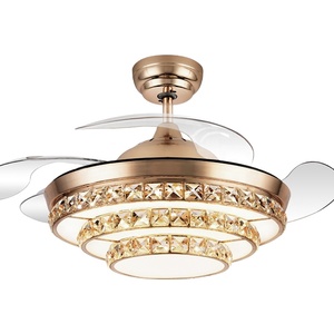 718 araña de cristal ventiladores de techo con luz 42 pulgadas 110V Control remoto retráctil 220V lámpara Led Luz Con Ventilador Oculto - Product Image 1