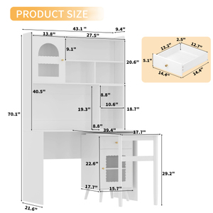 Modern Glass Computer <b>Desk</b> with 90 Degree <b>Rotating</b> Desktop Durable Office <b>Desk</b> with Storage Drawer Shelves and Cabinets - Product Image 6