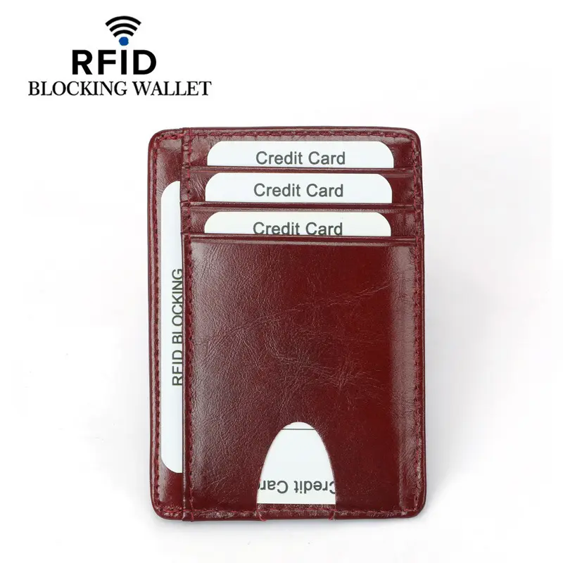 Men Card Wallet Leather Front Pocket Men's Wallet Thin Slim Minimalist RFID Blocking Custom Leather Credit Card Holder