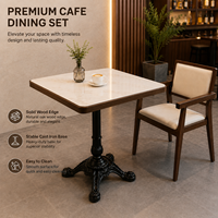 Ensemble de salle à manger, surface en pierre frittée blanche avec bordure en bois massif, chaise rembourrée pour salon de thé, jazz bar et usage en salon