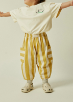 Ensemble de vêtements pour enfants 2 pièces, t-shirt ample en coton uni et pantalon harem rayé, vêtements d'été pour bébé