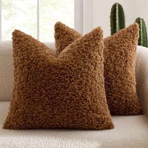 Kunstbont 18x18 inch Bouclé Decoratieve Sherpa Kussenhoezen Zachte Schapenvacht Fleece voor Boho Home Decor Sofa Woonkamer Bank Bed - Product Image 1