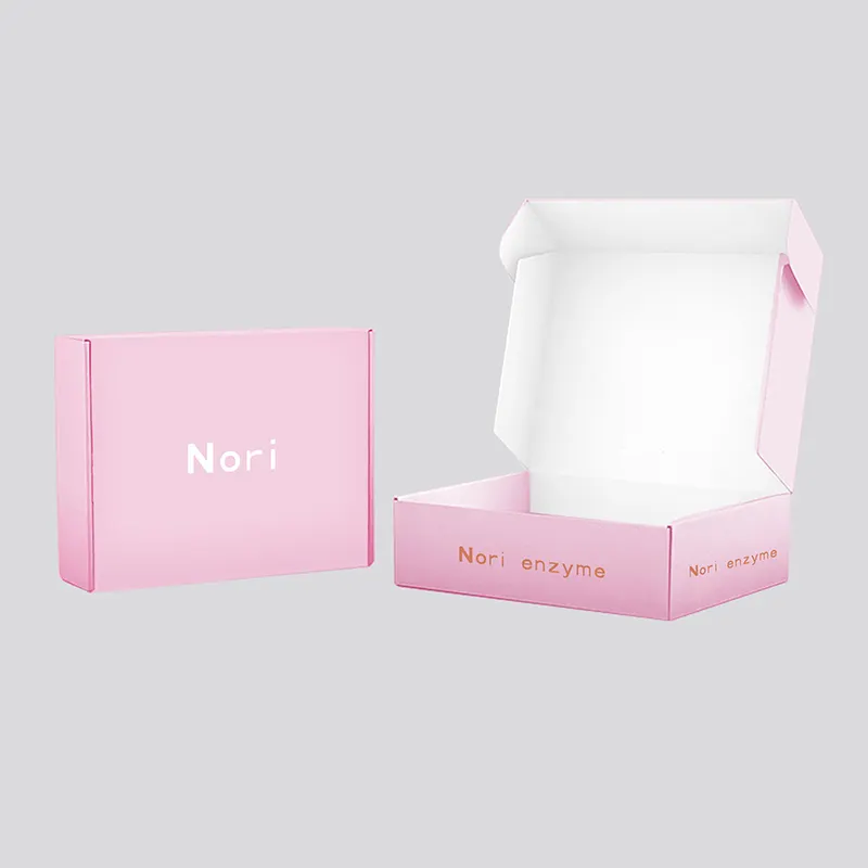Pengiriman kotak surat kardus pakaian daur ulang kotak kertas kemasan Mailer kualitas tinggi Logo cetak kustom bergelombang merah muda