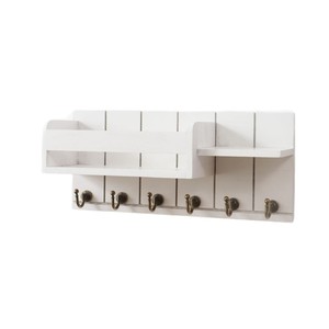 Wooden Wall Mounted Key Rack With <b>Hooks</b> <b>Black</b> 2 Tier Storage Organizer For Mail And Keys - Product Image 3