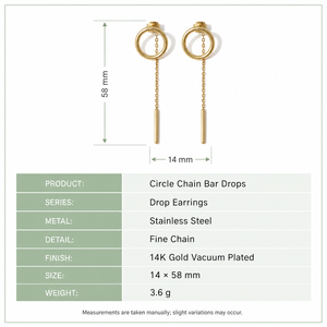 Boucles d'oreilles pendantes à chaîne circulaire en acier inoxydable plaqué or 14 carats, longues, minimalistes, géométriques - Product Image 2