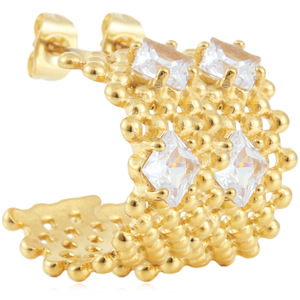 Gold Stainless Steel Hoop <b>Earrings</b> With <b>Crystal</b> Stones Geometric Mesh Design Party Jewelry U Shape <b>Stud</b> <b>Earrings</b> - Product Image 1